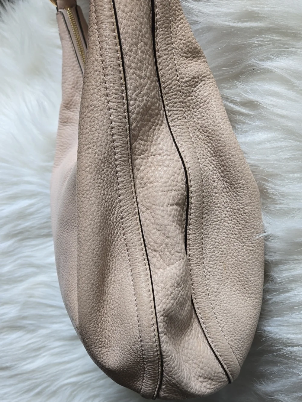 Michael Kors Pale Blush Pink Pebbled Leather Hobo with Gold Accents
